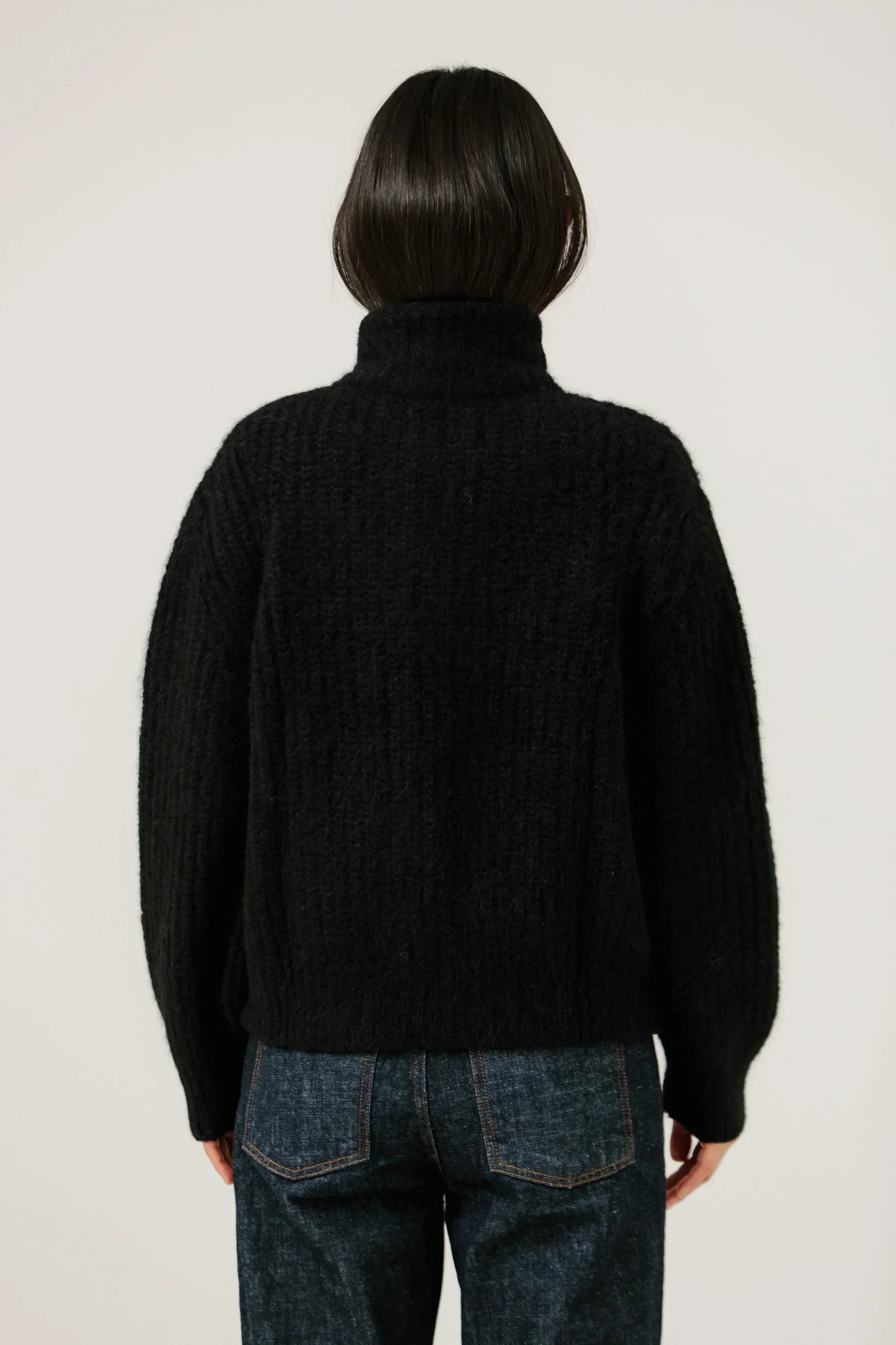 BARE Knitwear - Alpaca Rib Zip Jacket in Classic Black
