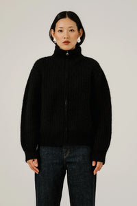 BARE Knitwear - Alpaca Rib Zip Jacket in Classic Black