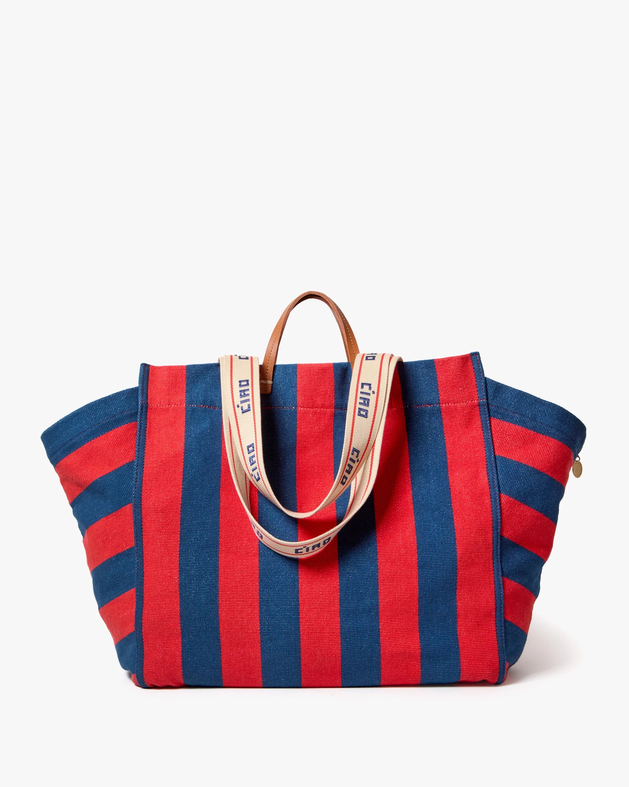 Clare V. - Beach Tote in Poppy/French Blue Canvas Stripe