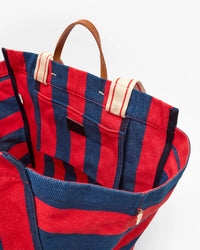 Clare V. - Beach Tote in Poppy/French Blue Canvas Stripe