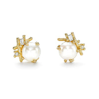 Ruth Tomlinson - Pearl and Baguette Diamond Studs