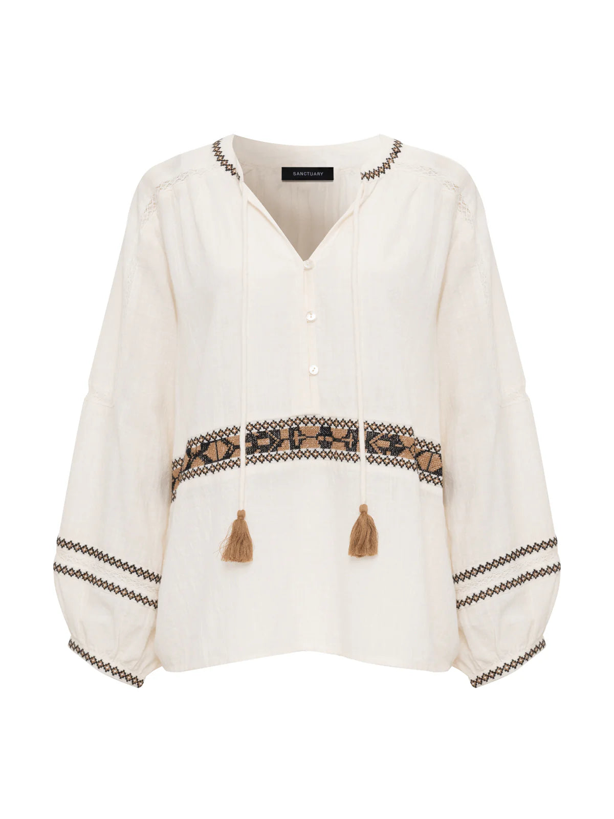 Sanctuary - Retreat Embroidered Blouse in Chalk