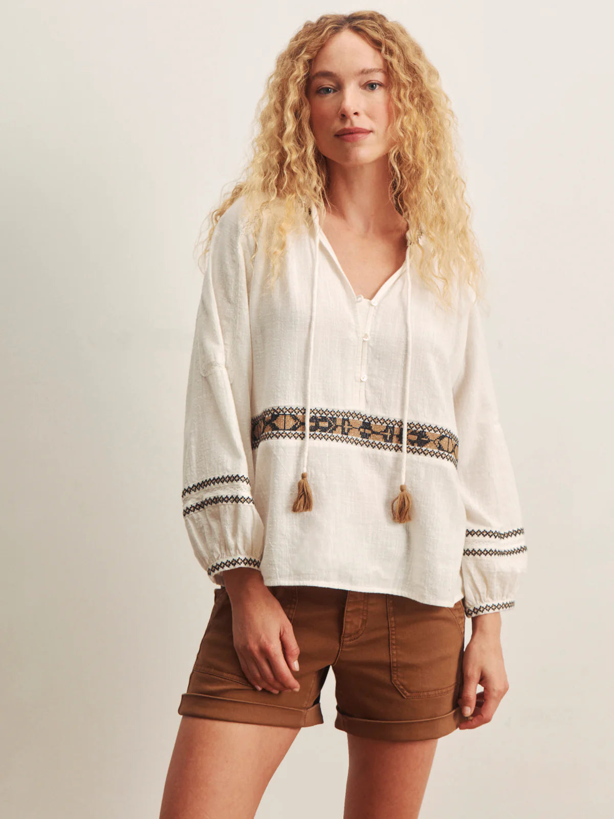 Sanctuary - Retreat Embroidered Blouse in Chalk