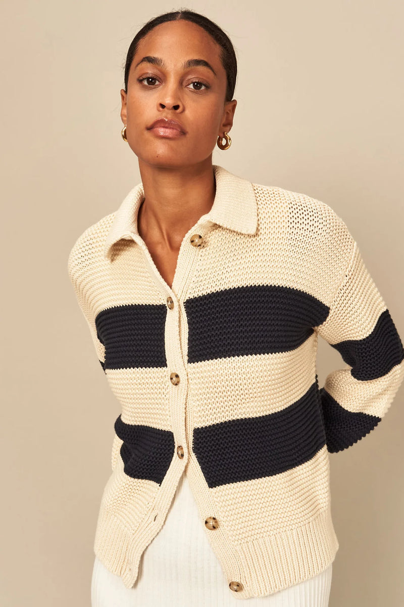 Wyeth - Charlotte - Textured Cotton Sweater in Cream/Navy