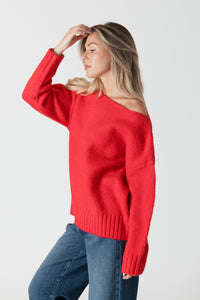 Lyla & Luxe - Cinna - Oversized Crewneck Sweater in Red