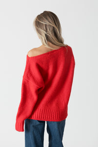 Lyla & Luxe - Cinna - Oversized Crewneck Sweater in Red