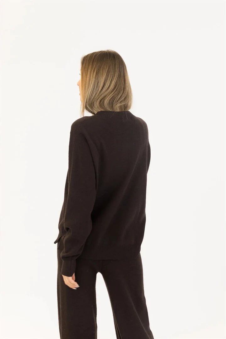 Lyla & Luxe - Claret Crewneck Pullover in Chocolate Brown