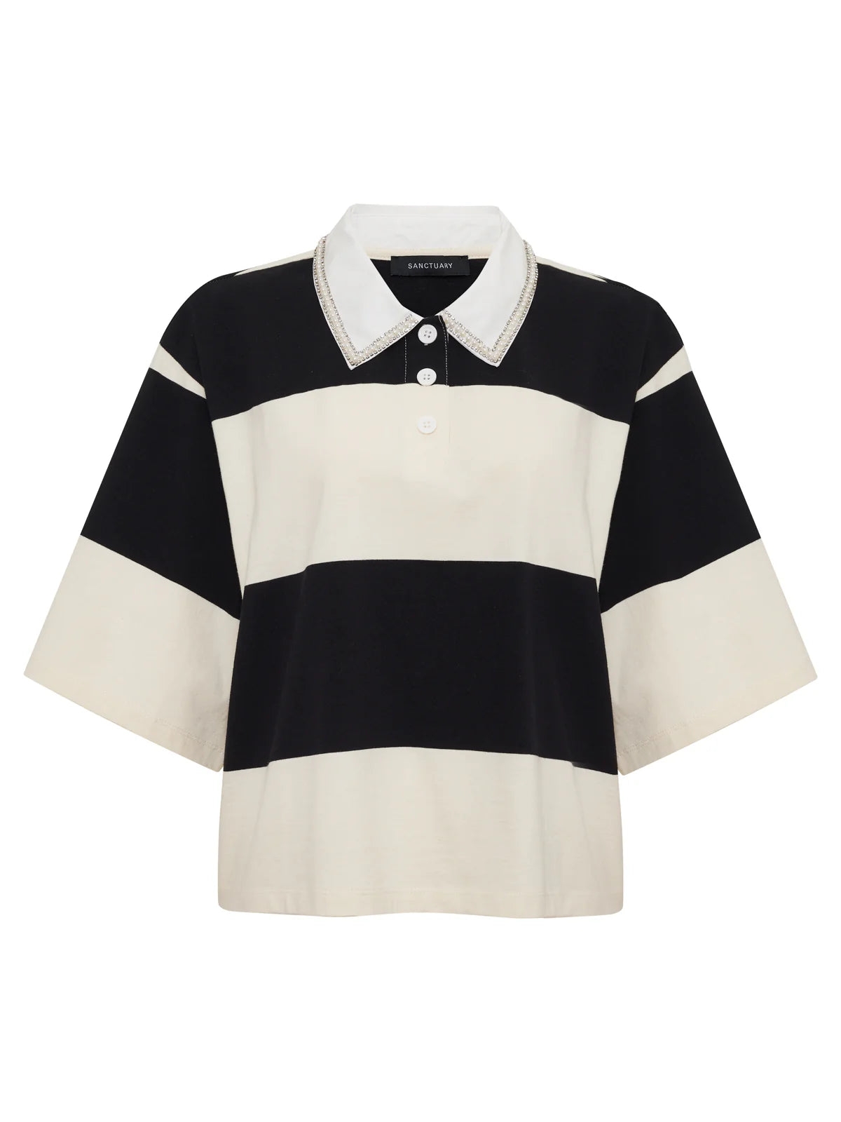Sanctuary - Embellished Polo Tee in Collagen/Black Stripe