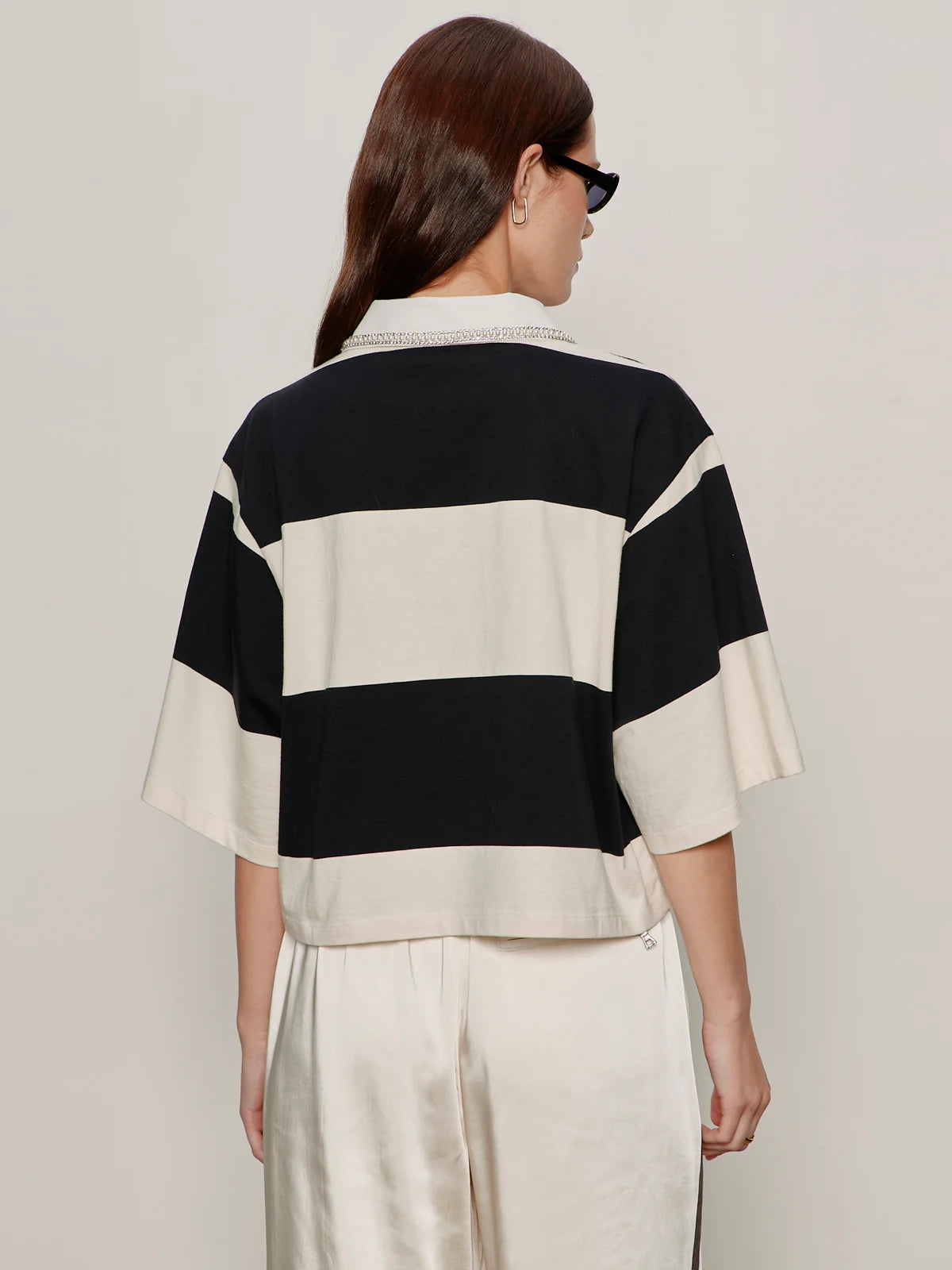 Sanctuary - Embellished Polo Tee in Collagen/Black Stripe