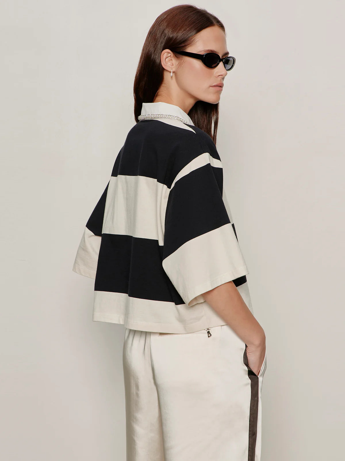 Sanctuary - Embellished Polo Tee in Collagen/Black Stripe