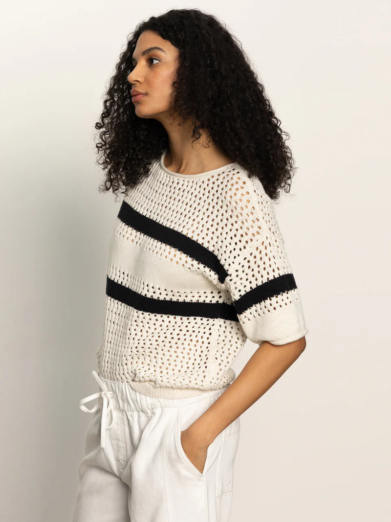 Sanctuary - Openwork Tee in Black Chalk Stripe
