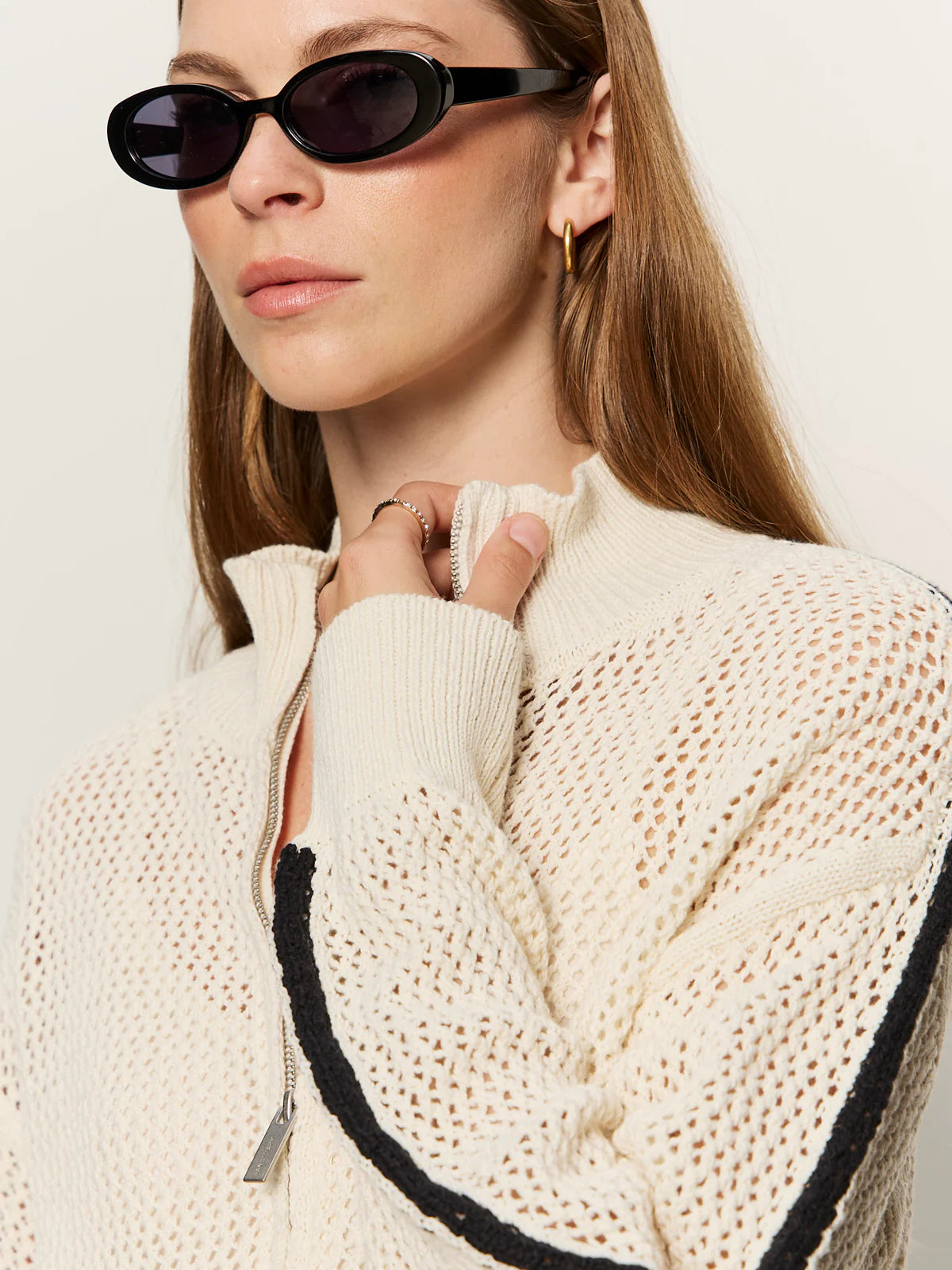 Sanctuary - Open Stitch Track Jacket in Collagen/Black