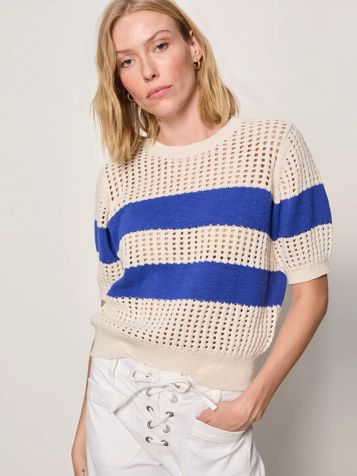 Sanctuary - Beachside Openwork Tee in Collagen with Luminous Blue