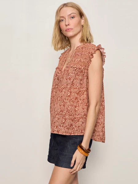 Sanctuary - Free Feeling Smocked Blouse in Mosaic Clay