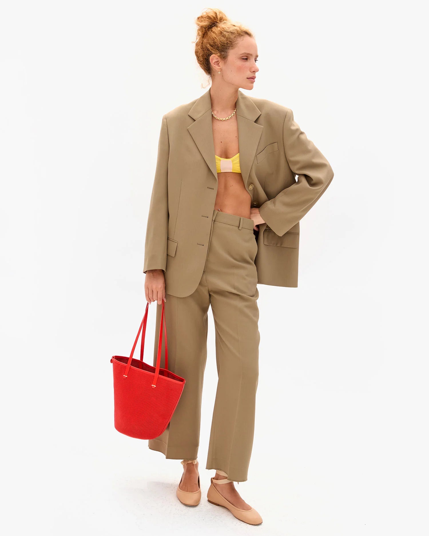 Clare V. - Choupette Bucket Bag in Bright Poppy Diamond Perf