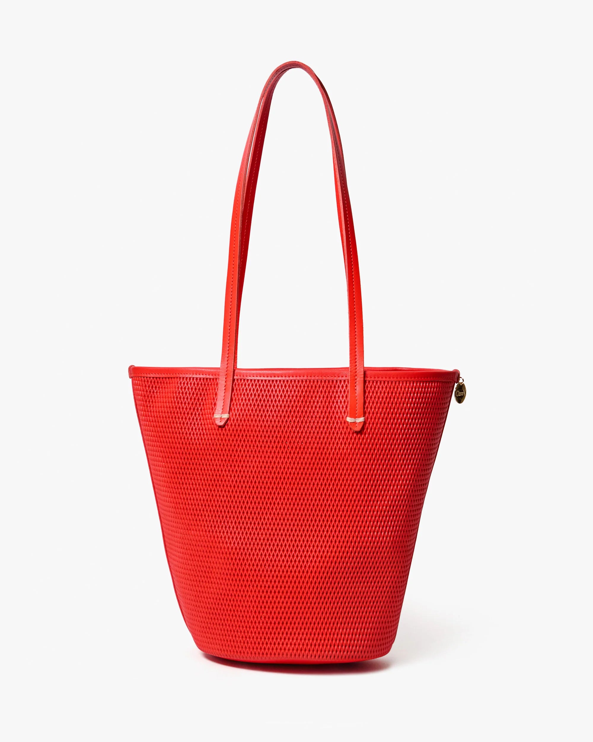 Clare V. - Choupette Bucket Bag in Bright Poppy Diamond Perf
