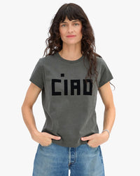 Clare V. - Classic Tee - Flocked Block Ciao in Faded Black