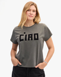 Clare V. - Classic Tee - Flocked Block Ciao in Faded Black
