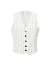 YAYA - Woven Linen Mix Pinstripe Gilet in Sand Linen Beige