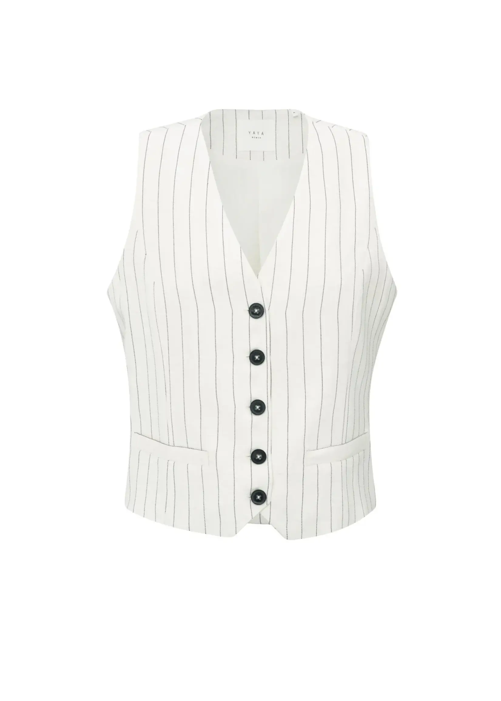 YAYA - Woven Linen Mix Pinstripe Gilet in Sand Linen Beige
