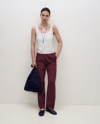 YERSE - Crepe Viscose Pants in Aubergine Dots
