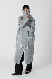 Lyla & Luxe - Delaney - Long Coat w/ Scarf Whip Stitch in Medium Grey