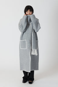 Lyla & Luxe - Delaney - Long Coat w/ Scarf Whip Stitch in Medium Grey