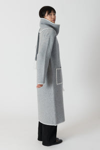 Lyla & Luxe - Delaney - Long Coat w/ Scarf Whip Stitch in Medium Grey