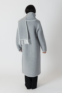 Lyla & Luxe - Delaney - Long Coat w/ Scarf Whip Stitch in Medium Grey