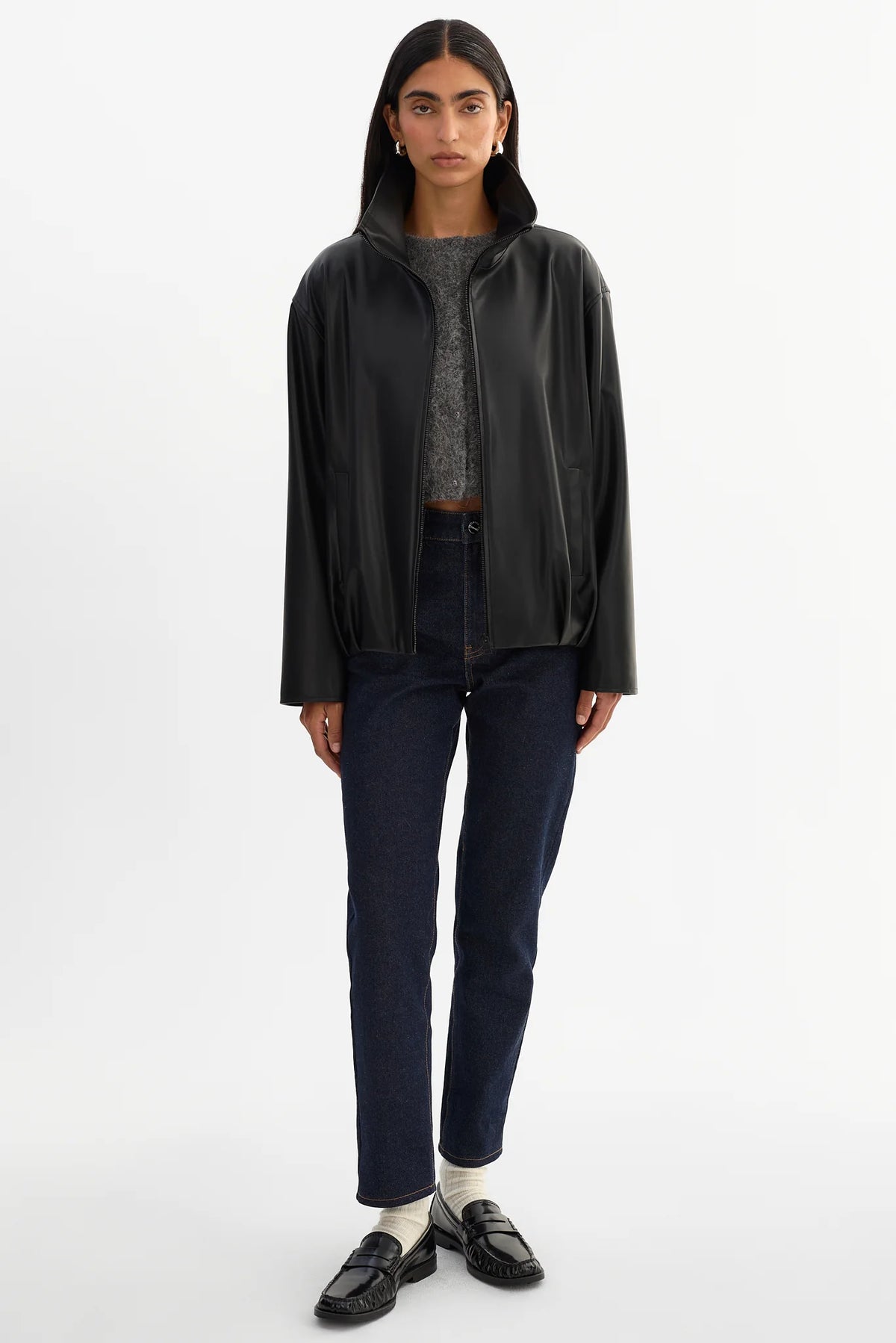 LAMARQUE - Denita Faux Leather Oversized Bomber Jacket in Black