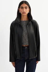 LAMARQUE - Denita Faux Leather Oversized Bomber Jacket in Black