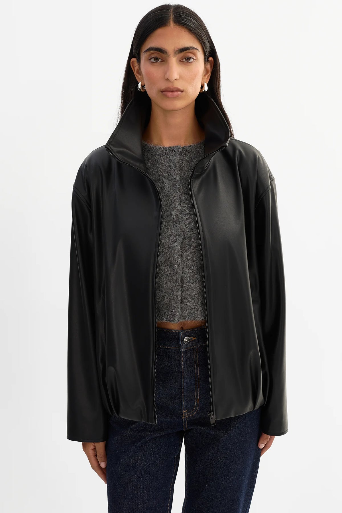 LAMARQUE - Denita Faux Leather Oversized Bomber Jacket in Black