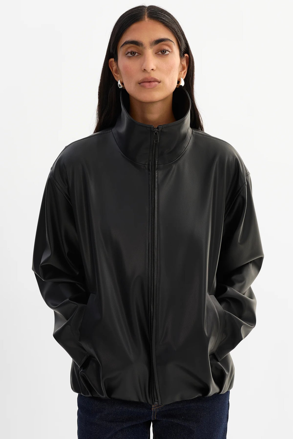 LAMARQUE - Denita Faux Leather Oversized Bomber Jacket in Black