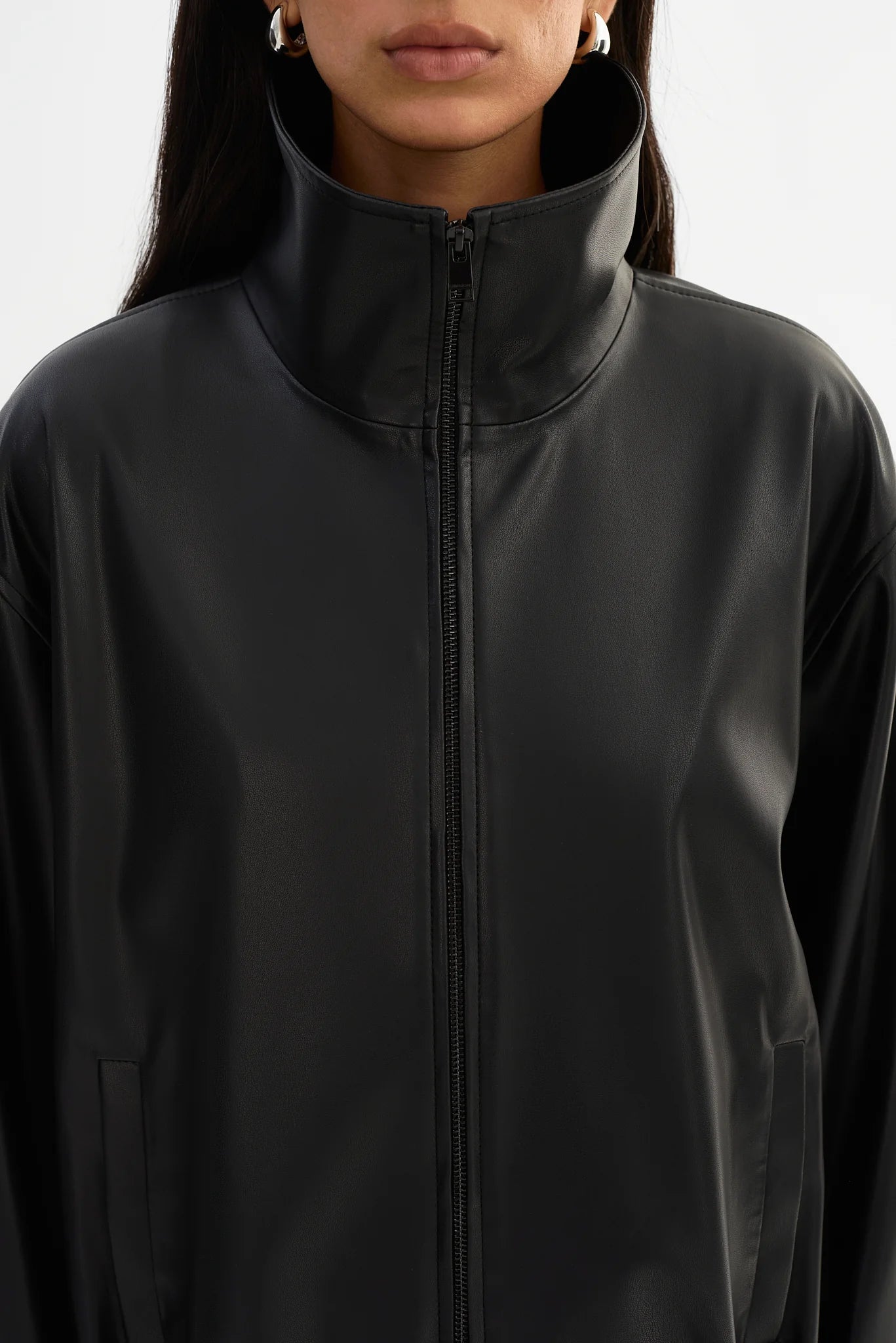 LAMARQUE - Denita Faux Leather Oversized Bomber Jacket in Black