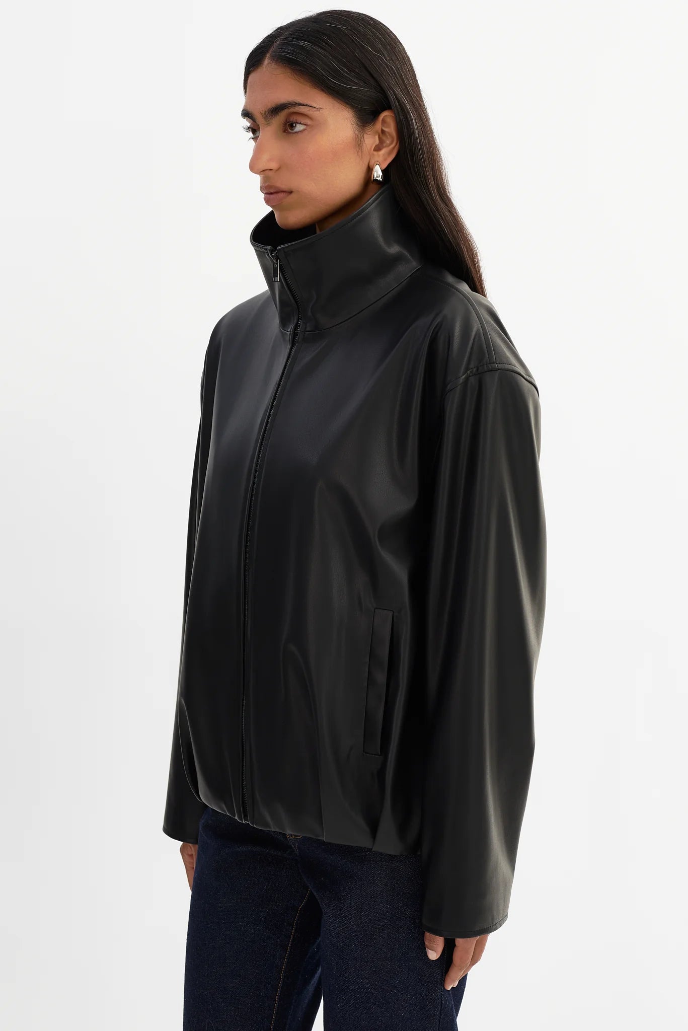 LAMARQUE - Denita Faux Leather Oversized Bomber Jacket in Black