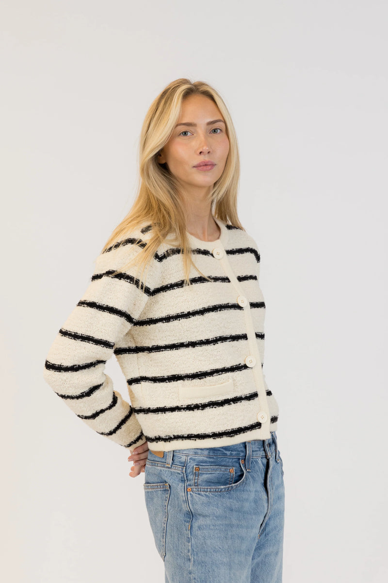 Lyla & Luxe - Diana Eco Cardigan in Beige/Black Stripe