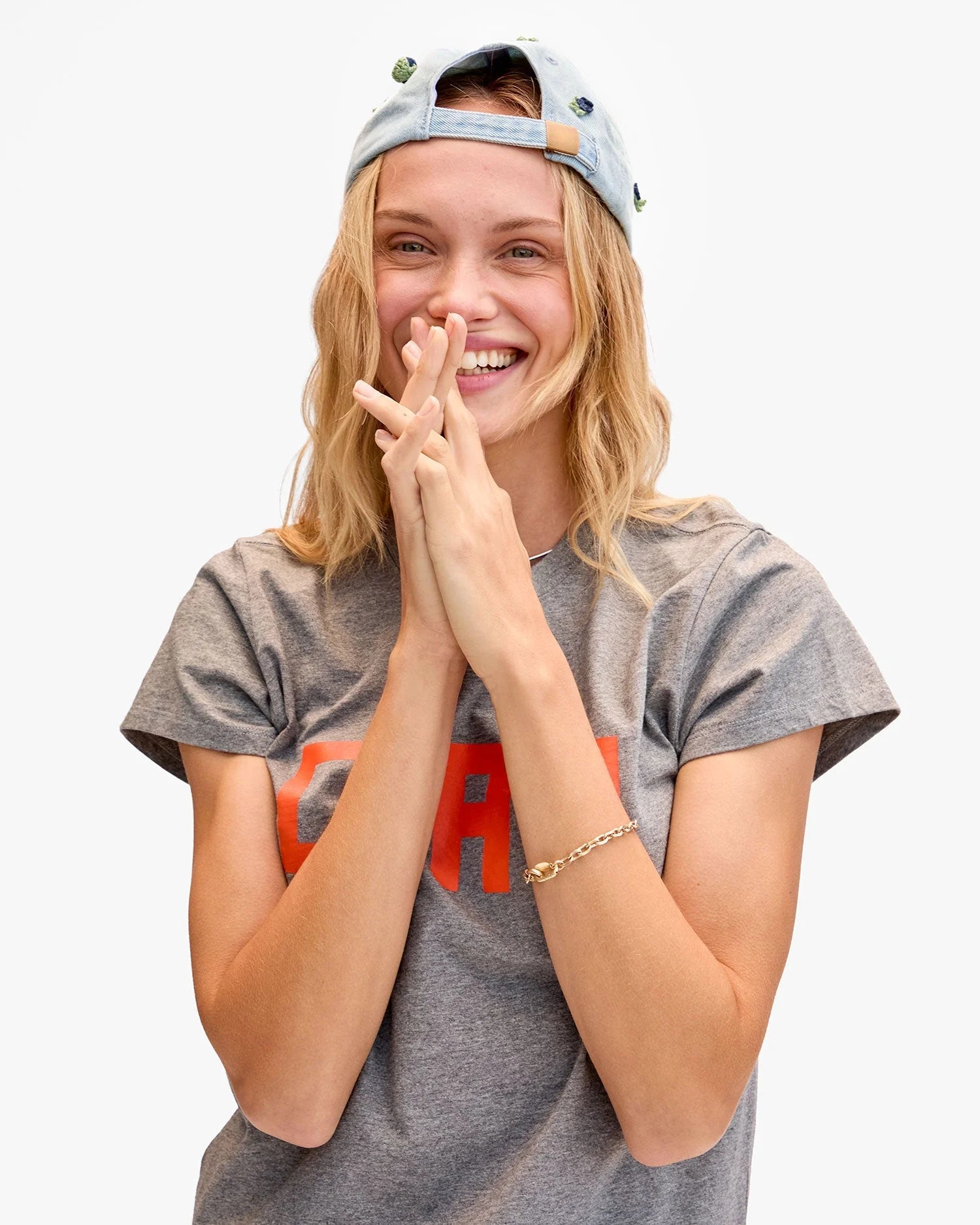 Clare V. - Denim Baseball Hat with Florals