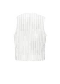 YAYA - Woven Linen Mix Pinstripe Gilet in Sand Linen Beige