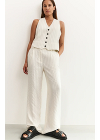 YAYA - Woven Linen Mix Pinstripe Gilet in Sand Linen Beige