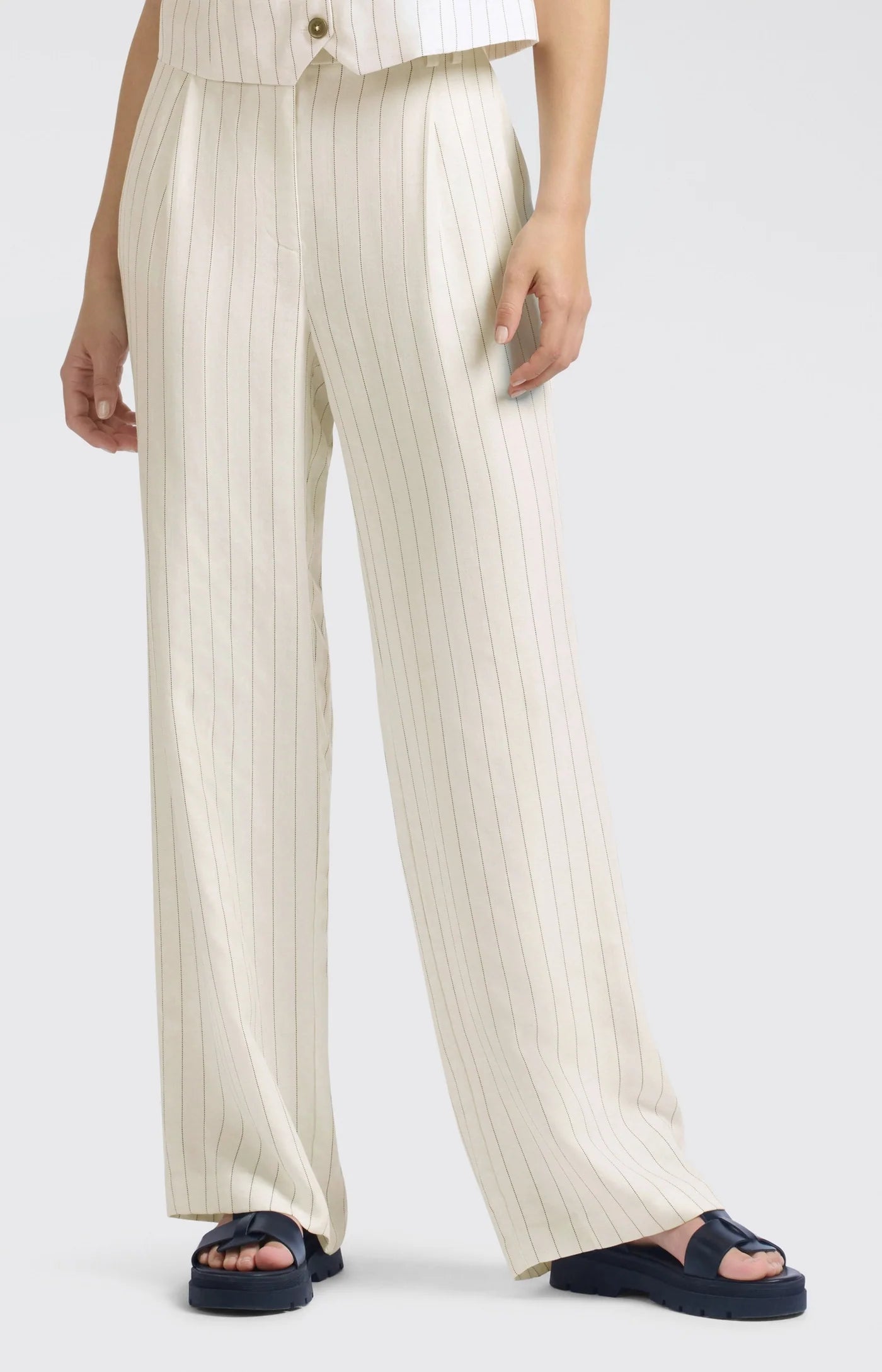 YAYA - Linen Mix Woven Wide Leg Trousers in Sand Linen Beige