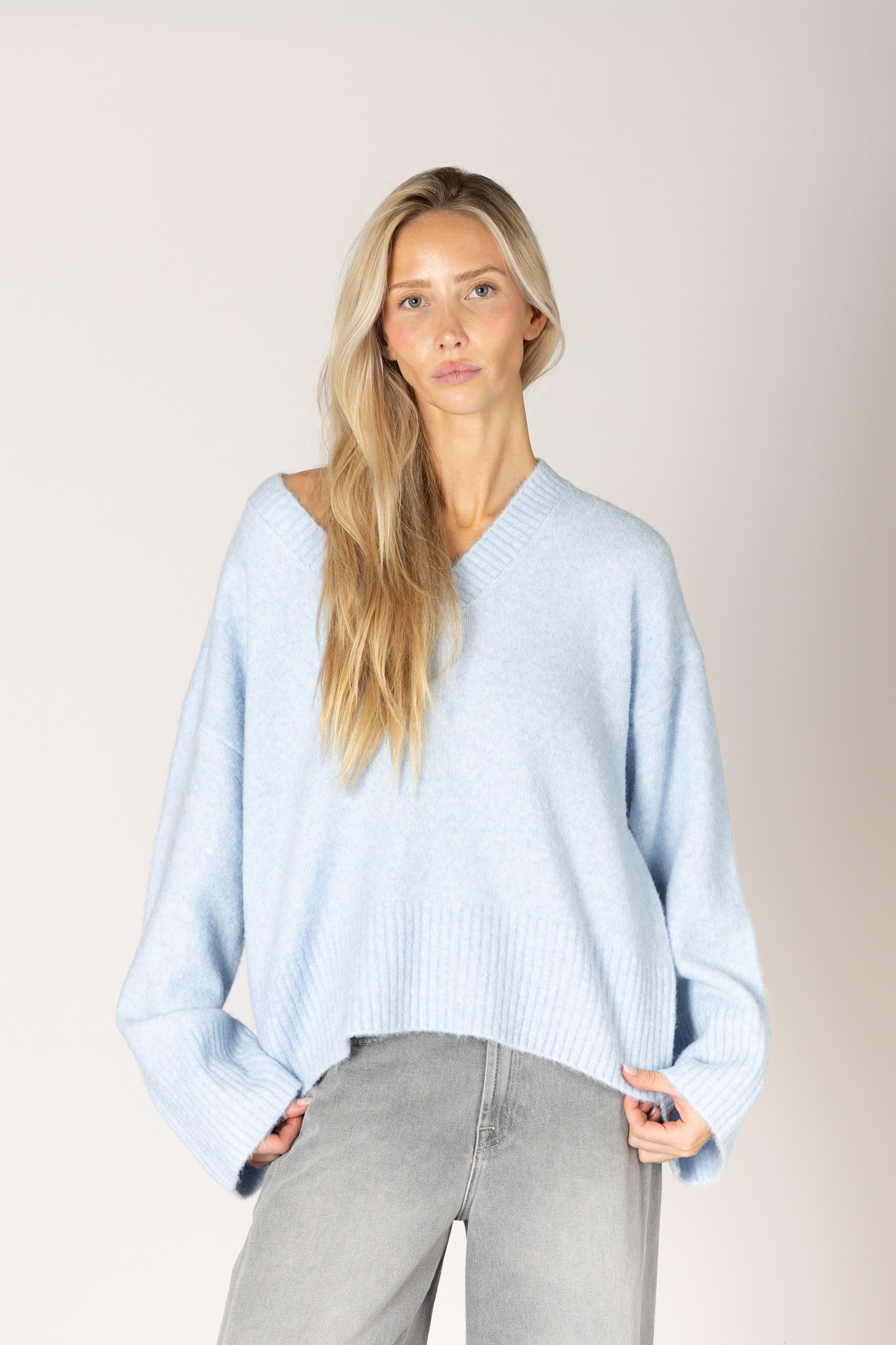Lyla & Luxe - Etta - Must Have V Sweater in Breeze