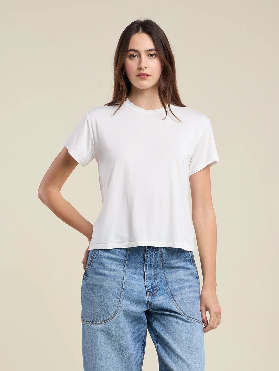 Velvet - Eliora Modal Jersey Top in White