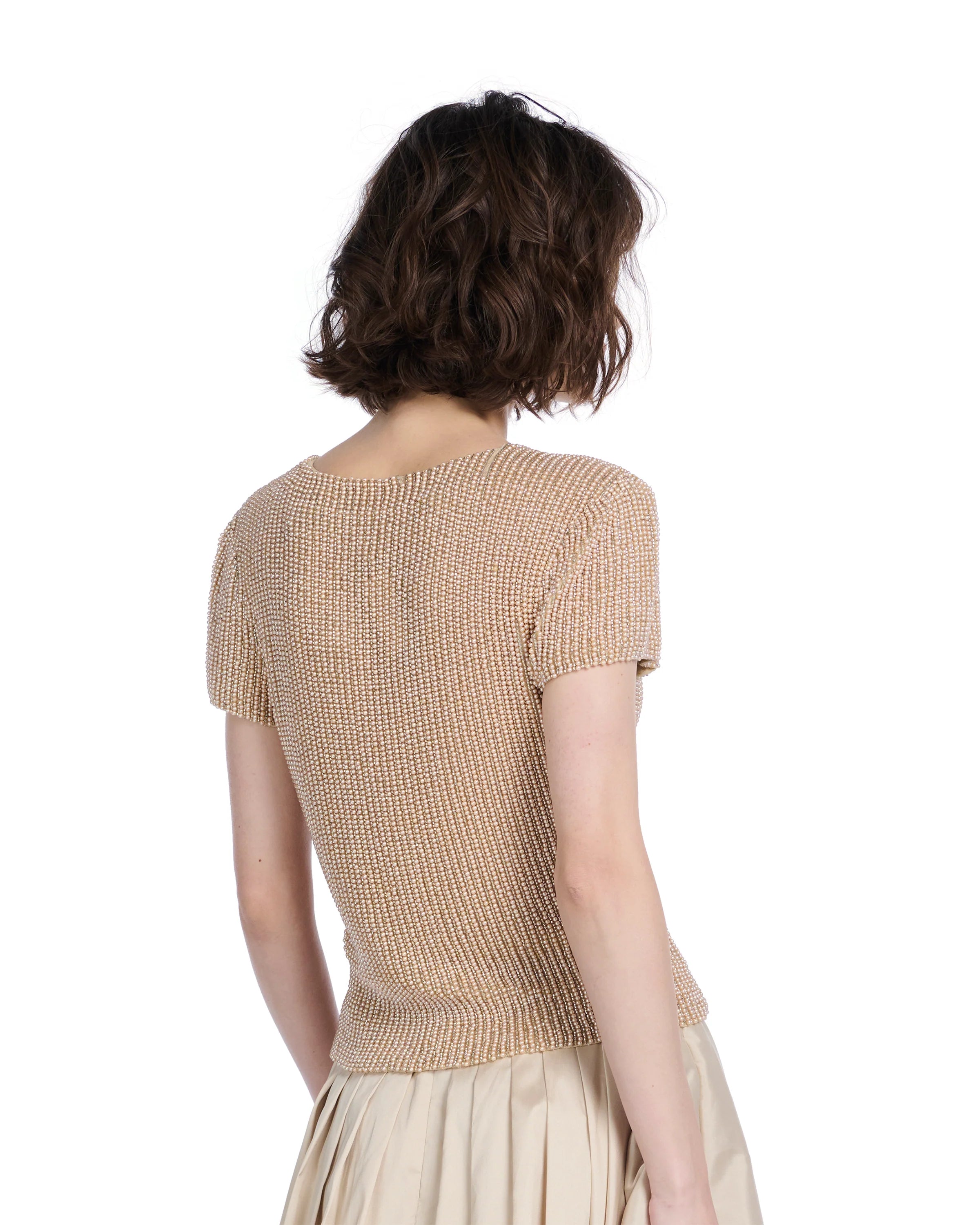 Emily Shalant - Beaded V-Neck Top in Champagne