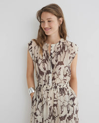 YERSE - Printed Viscose Dress in Brown