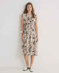 YERSE - Printed Viscose Dress in Brown
