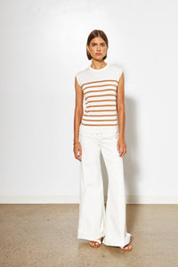 LINE Knitwear - Caro - Striped Top in Cafe Au Lait