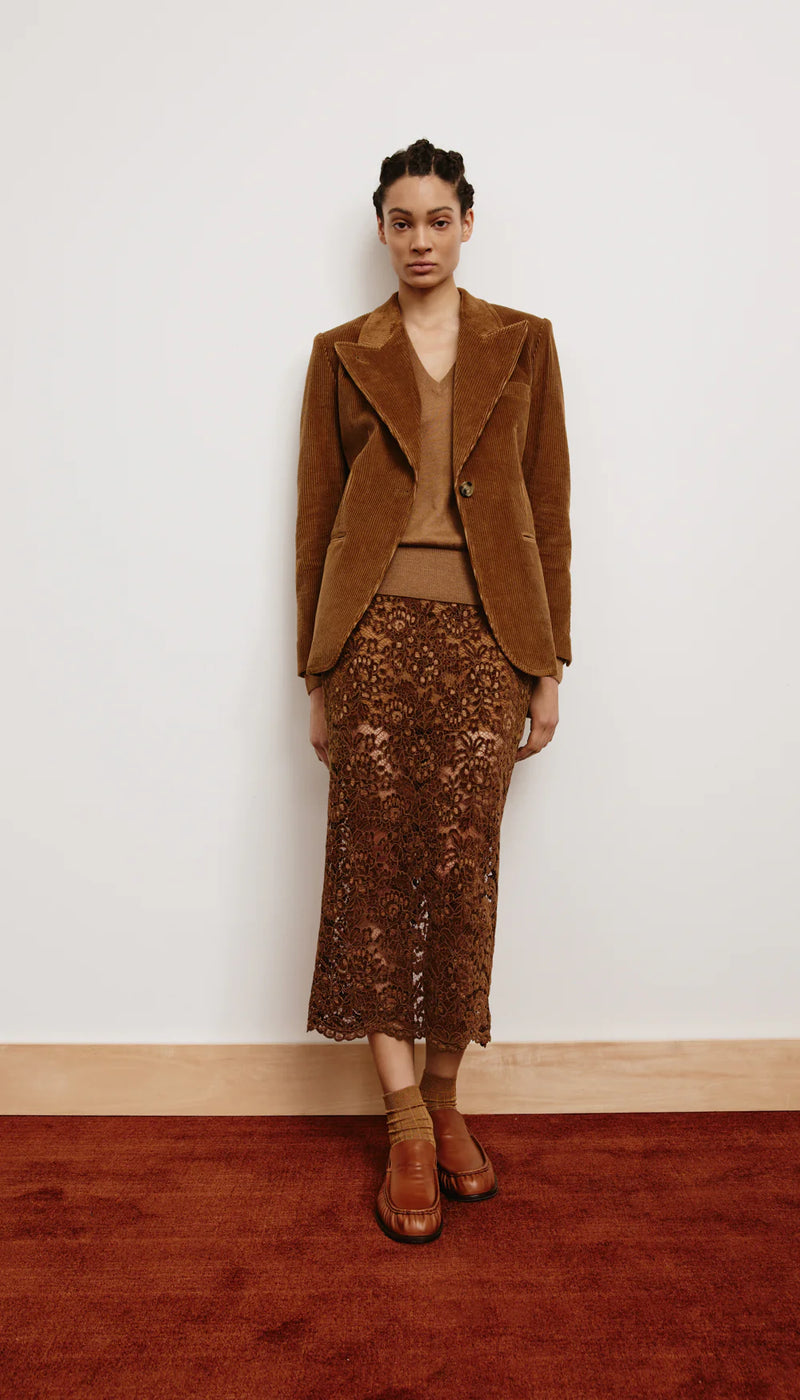 Smythe - Lace Pencil Skirt in Hickory