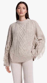 Smythe - Crewneck Fringe Sweater in Oyster