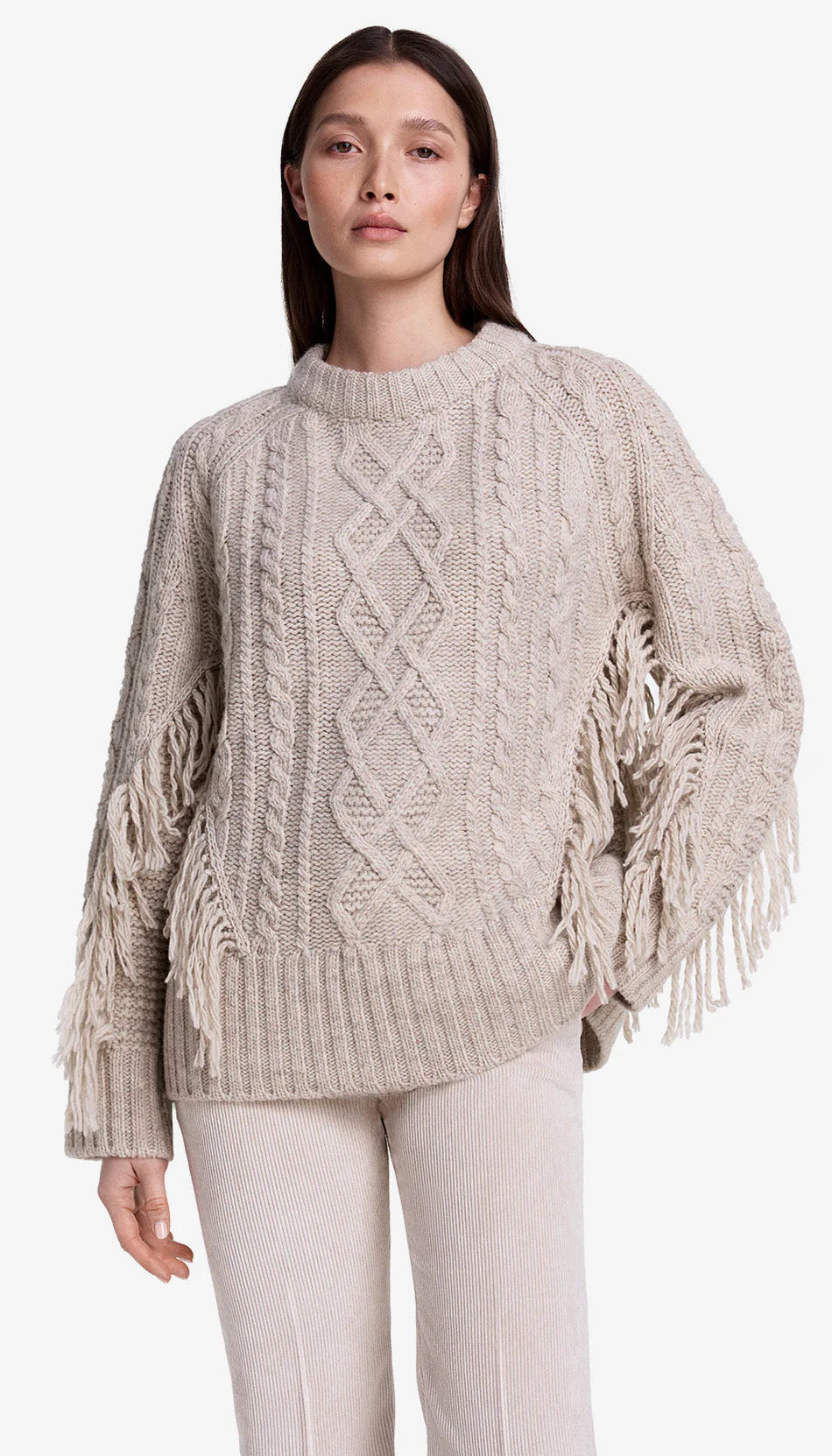 Smythe - Crewneck Fringe Sweater in Oyster