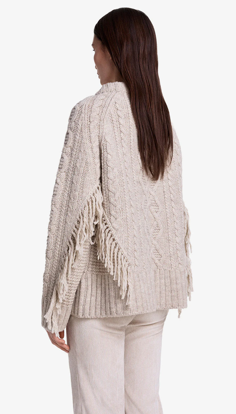 Smythe - Crewneck Fringe Sweater in Oyster